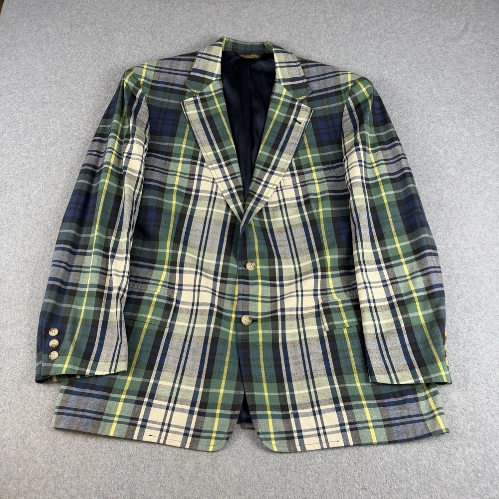 Vintage Brooks Brothers Plaid Sport Coat Blazer USA Preppy Ivy 46R 80s